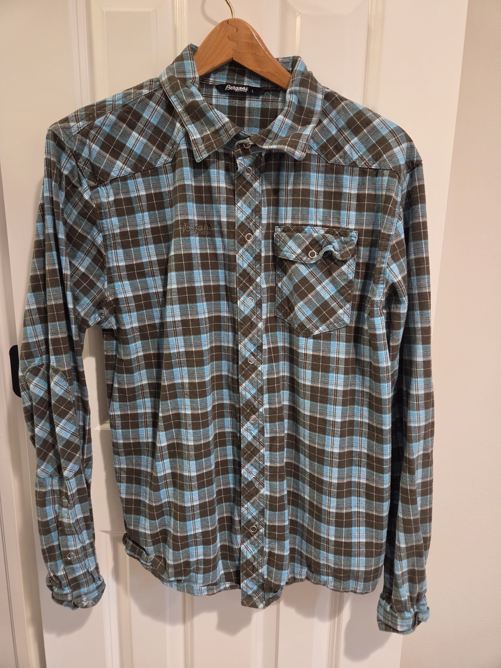 Bergens Of Norway Teal and Brown Plaid Button-Down Shirt